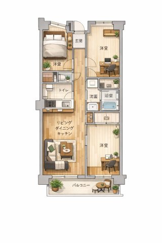 コスモ大宮プレステージの間取り|家族の個室が作れる3LDK。南西向き4階（掲載）で、64.22㎡＋バルコニー7.8㎡。リビング中心の動線、収納量、家具の置き場は現地で要確認し、暮らし方を具体化。