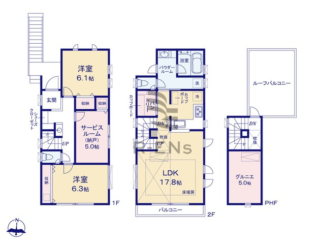 【間取り】 | 練馬区大泉町２丁目　新築戸建て　A号棟 | 屋上に広がるルーフバルコニーで、開放感あふれる暮らし