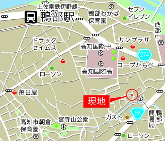 高知市鴨部2棟　1号棟の地図