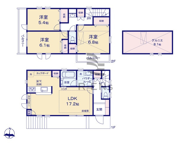 【間取り】 | 練馬区大泉町２丁目　新築戸建て　C号棟 | 屋上に広がるルーフバルコニーで、開放感あふれる暮らし