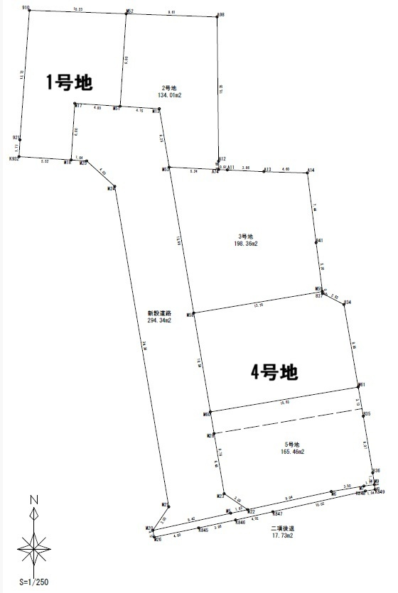 鴨部　１号地　建築条件付き　売土地　（全5区画）の区画図|１号棟　土地面積　133.09㎡　（約40.25坪）