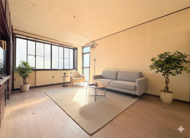 戸塚区平戸2丁目　中古戸建の居間・リビング|◆ご家族の会話がはずむ、開放的なＬＤＫです。休日はお陽さまの光をたっぷりととりこめるぽかぽかリビングで過ごしませんか？(家具はイメージ写真です）