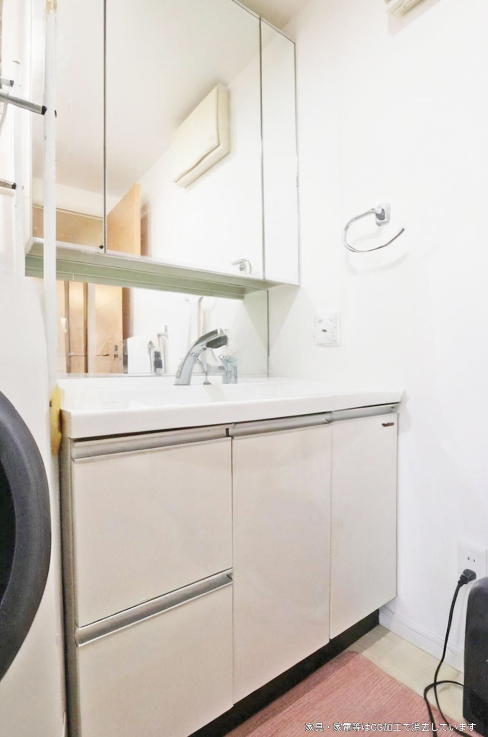 神戸市西区伊川谷町有瀬 中古戸建の独立洗面台|洗面室
※既存家具はCG加工で削除しております。イメージ写真としてご参照ください。