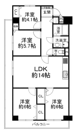 【間取り】 | 伏見日光ハイツ2号棟 | 専有面積79.25㎡
