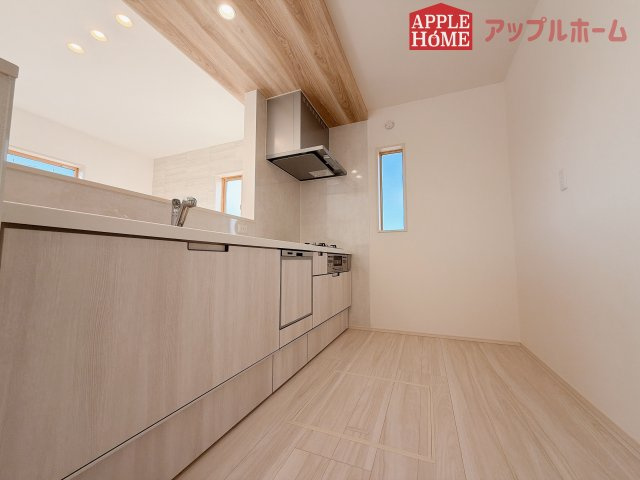 [新築住宅] 羽生市砂山 第1期 全20区画のキッチン|見栄えもよくお手入れもスムーズに出来ます。豊富な収納力もございますので、キッチンスペースをスッキリとお使い頂けそうです。