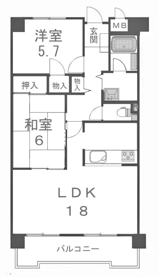 【間取り】 | サンルシエル山科西野 | 専有面積63.33㎡