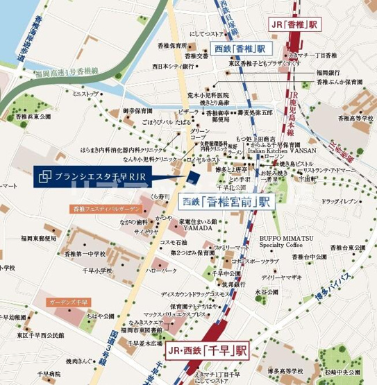 【地図】ブランシエスタ千早ＲＪＲ