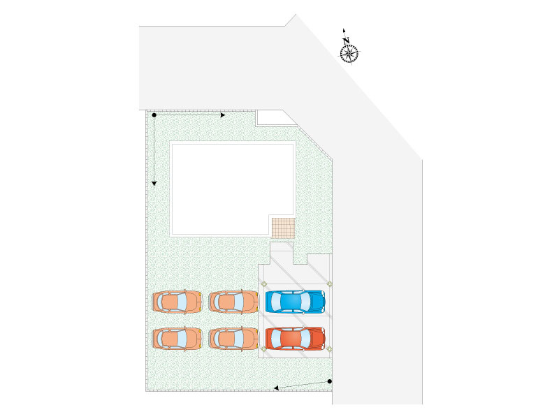 【館林市朝日町2期9区画　5号棟　区画図】
敷地面積254.76㎡(77.06坪)
建物面積112.61㎡(34.06坪)
6台駐車可能！！
北東角地！！