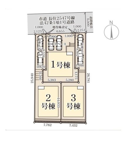 福岡市南区長住5丁目第2-3棟（1号棟）の区画図|配置図（1号棟）