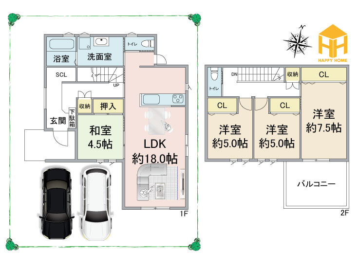 箕面市桜井1丁目建築条件無売土地の参考プラン|建物価格：2200万円、建物面積：100㎡