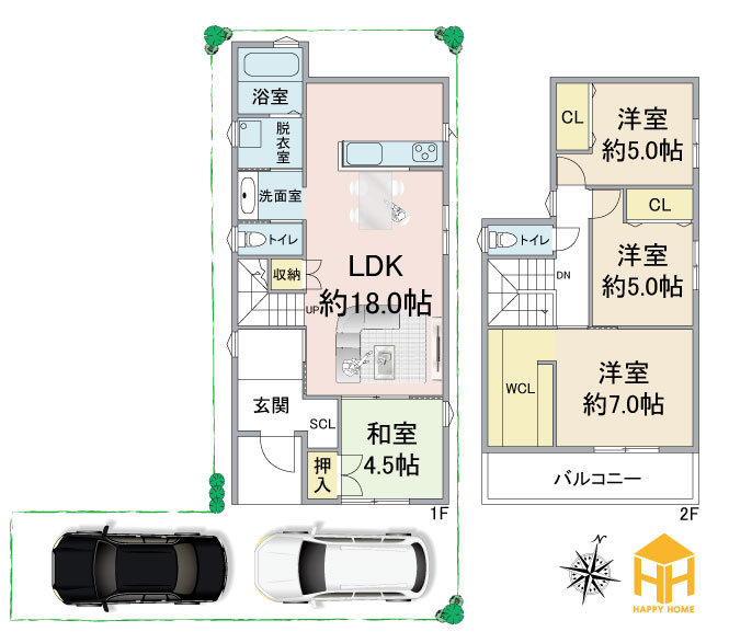 箕面市桜井1丁目建築条件無売土地の参考プラン|建物価格：2200万円、建物面積：100㎡