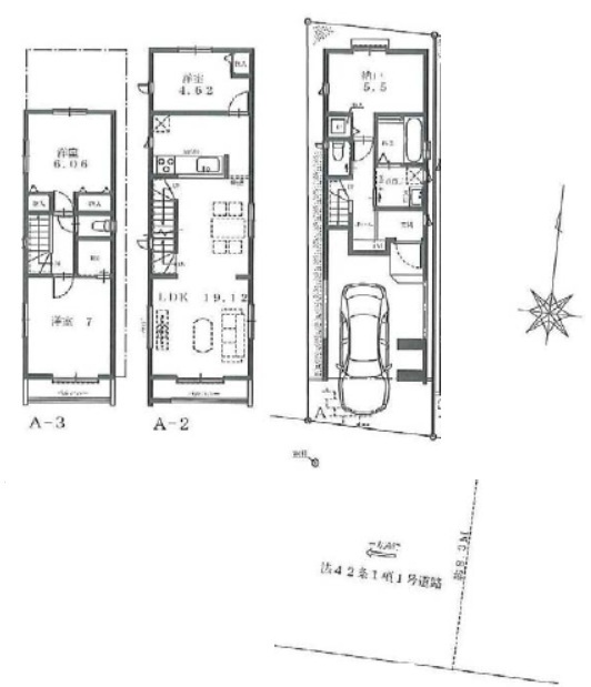 大田区新蒲田　建築条件付売地A区画の土地図＋建物プラン例|LDK19帖以上の4LDK　延床面積；98.54㎡　建物参考価格；1785万円