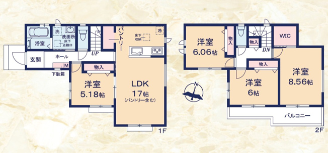 【間取り】 | 静岡市葵区田町6丁目 7期 新築一戸建て A号棟 | 効率的かつ暮らしのことをしっかり考えた間取りです