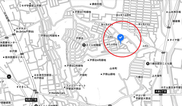 宇都宮市山本2丁目　132.00㎡　売地の地図