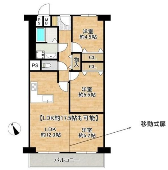 【間取り】 | とがグリーンハイツ | 専有面積:65.35平米　バルコニー面積:7.54平米　間取り:3LDK！