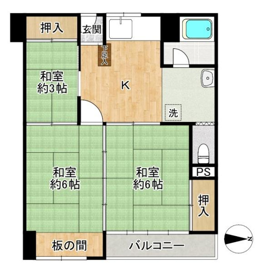 【間取り】 | 御厨ビル　中古マンション | ■昭和45年建築の3DK♪
■近鉄奈良線「河内小阪」駅徒歩5分