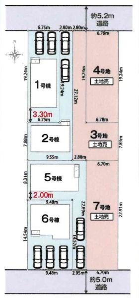 豊川市本野町01期　全7棟・5号棟の区画図|5号棟です。
