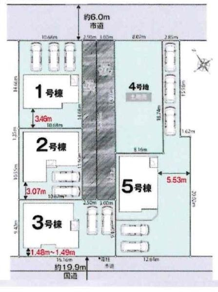 蒲郡市三谷町東1丁目　全5棟・1号棟の区画図