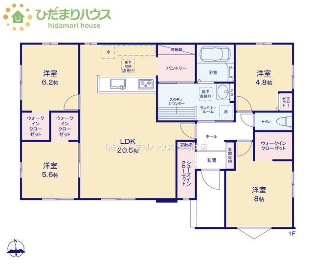 【間取り】 | つくば市今鹿島9期　新築戸建　全3棟 | ウォークインクローゼット3ヵ所完備☆彡