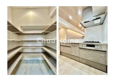 【キッチン】 | T-WOOD | ワイドで収納豊富なシステムキッチン・平面には大容量パントリー