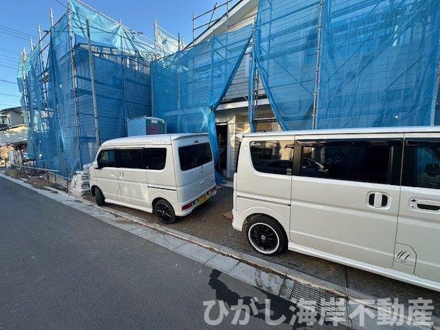 藤沢市辻堂東海岸1丁目　新築戸建　全４棟の駐車場|1月23日撮影　外構工事中　駐車スペース