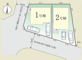 【区画図】 | 【仲介手数料無料！！】府中市小柳町2丁目　新築戸建て（全2棟）1号棟　6099万円