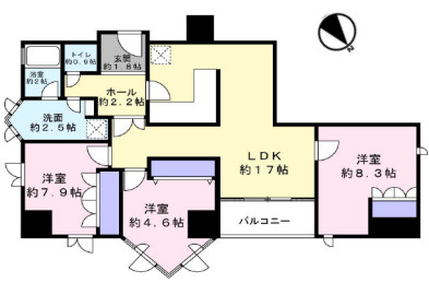 朝日プラザアルティマタワーズの間取り|12階・96.36㎡・3LDK・北東角部屋