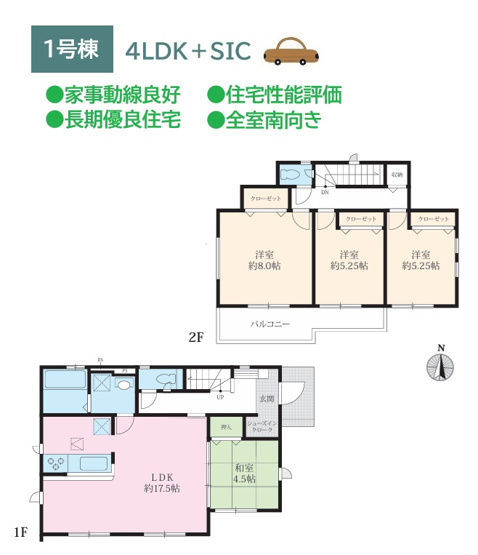 【間取り】 | 収納力と陽当たりの両立が叶う理想の住まい！全居室＋SIC付◎
キッチン・洗面室が近く家事効率がアップしますよ♪