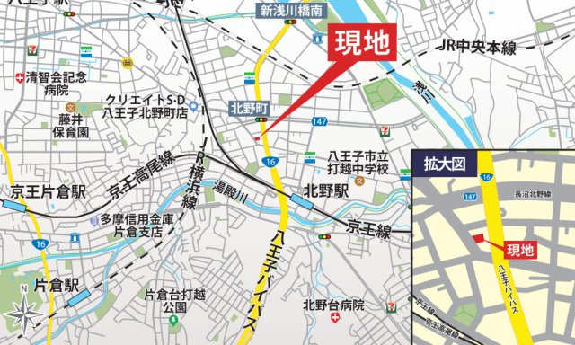 『八王子市新築戸建て』八王子市北野町537-6【仲介手数料無料】　６期の地図|～仲介手数料無料☆八王子ひなた不動産～八王子市北野町　新築戸建て