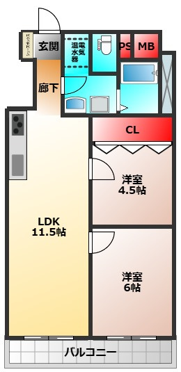 大阪市淀川区塚本２丁目の中古マンションの間取り