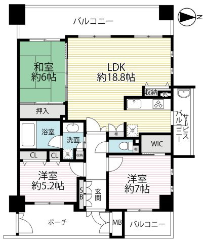 ◆京阪「伏見桃山」駅徒歩７分◆三方角住戸◆収納充実３LDK◆エスリード伏見桃山壱番館の間取り