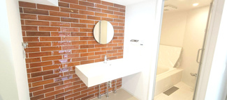 【洗面所】 | 昭島市東町４丁目　仲介手数料無料 | おしゃれなタイルが目をひく洗面室