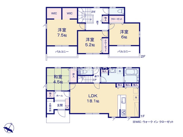 鴻巣市小松1丁目（14区画）　新築一戸建て　01の間取り|鴻巣市小松1丁目（14区画）　新築一戸建て　01、4LDK、土地面積209.44m2、建物面積110.13m2