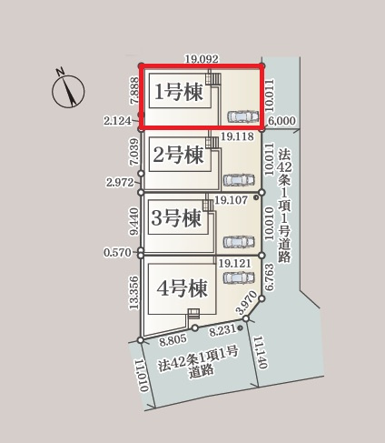 Cradlegarden　 ひたちなか市平磯遠原町　第2　1の区画図|敷地面積ゆったり約57坪。並列駐車可能です。気になる他の物件と合わせての現地ご案内も可能です。お気軽にお問い合わせください。

