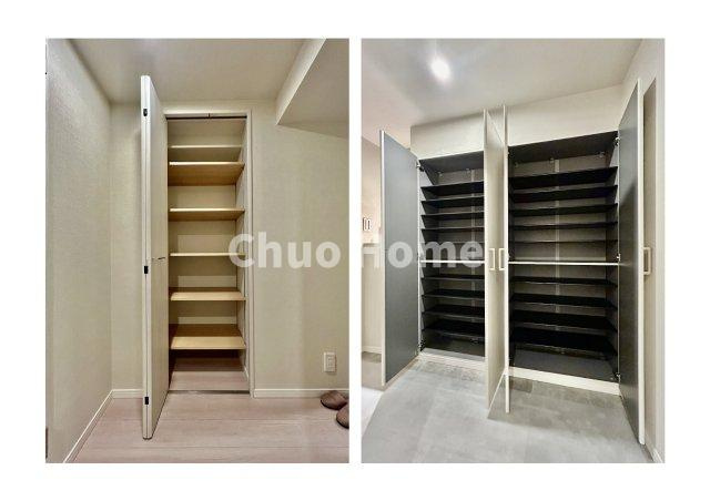 モア・クレスト荒川公園ソレーユ館の玄関|【玄関】玄関には大型のシューズクローゼットを設置しておりますのでいつでもスッキリりとした空間を保てます。玄関周りを清潔に使うのはとても大事なことですよね。