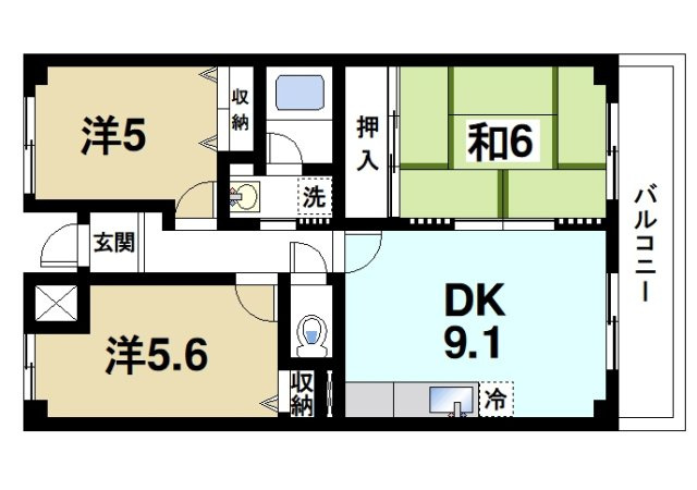 ジュネス東生駒（辻町）の間取り|3DK