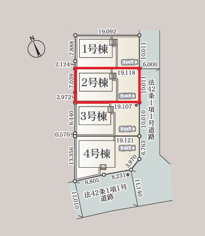 Cradlegarden　 ひたちなか市平磯遠原町　第2　2の区画図|敷地面積ゆったり約57坪。並列駐車可能です。気になる他の物件と合わせての現地ご案内も可能です。お気軽にお問い合わせください。

