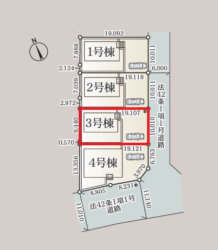 Cradlegarden　 ひたちなか市平磯遠原町　第2　3の区画図|敷地面積約57坪。並列駐車可能です。気になる他の物件と合わせての現地ご案内も可能です。お気軽にお問い合わせください。

