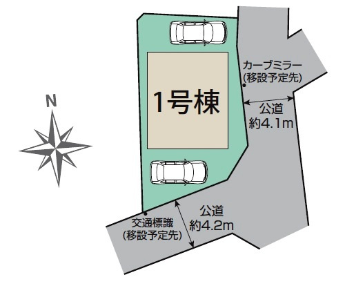 所沢市松郷・全1棟　新築一戸建　～LDK18.2帖～の区画図|カースペース2台・土地面積117.96平米（約35.68坪）