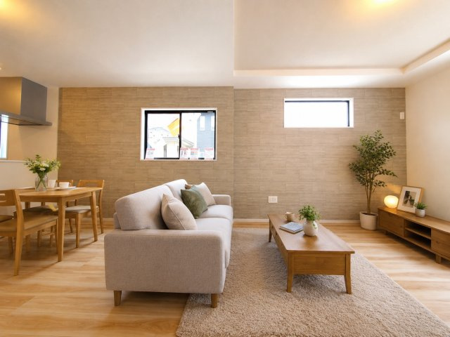 三郷市　戸ケ崎1丁目　新築戸建　全4棟の居間・リビング|ゆったりとしたリビングです　※家具をCGで加工しており、家具付き販売ではございません。