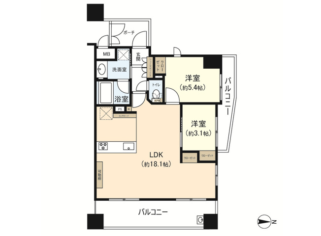 【間取り】 | セレッソコート中之島公園 | ２面バルコニーと専用ポーチの有る角部屋♪