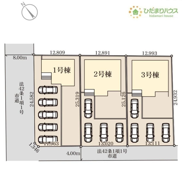 【区画図】 | 第1常総市坂手町　新築戸建　2号棟 | ご家族でお車に乗る方に！駐車場4台分あります！
（2号棟）