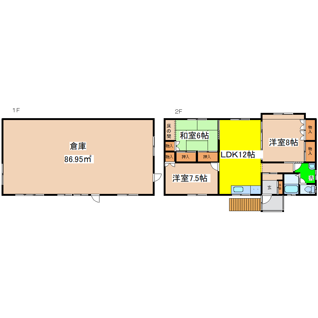 大楽毛２線１７２-９６貸家の間取り