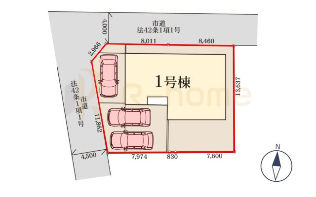 第1牛久市岡見町　新築戸建て　1号棟の区画図|大きなお買い物だからこそ、メリット・デメリットを伝えさせて頂きます。
R-homeにお任せください♪