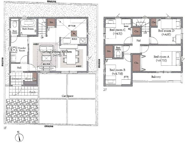 三鷹市井口２丁目 中央線 武蔵境駅 新築戸建の間取り