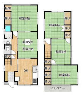 【間取り】 | 土地面積約３０.８５坪！南西向き！木造２階建の５DK！