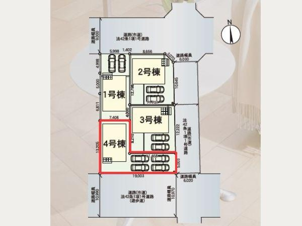坂ノ市中央第5-4号棟の区画図|※図面と現況が異なる場合は、現況を優先。