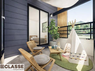 【バルコニー】 | 宇治市広野町寺山　新築戸建 | ベランピングを楽しめるバルコニーは、家族時間が自然と増える空間。
マリンランプのやわらかな灯りが、キャンプのような特別感を演出します。