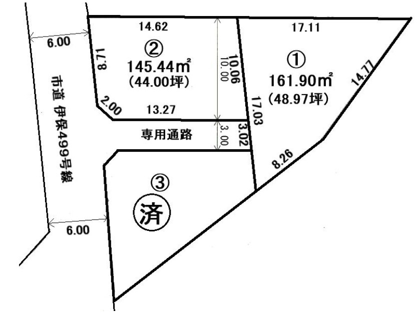 高砂市伊保東２丁目（全３）土地　2号地の土地図|2号地　約44坪です。
