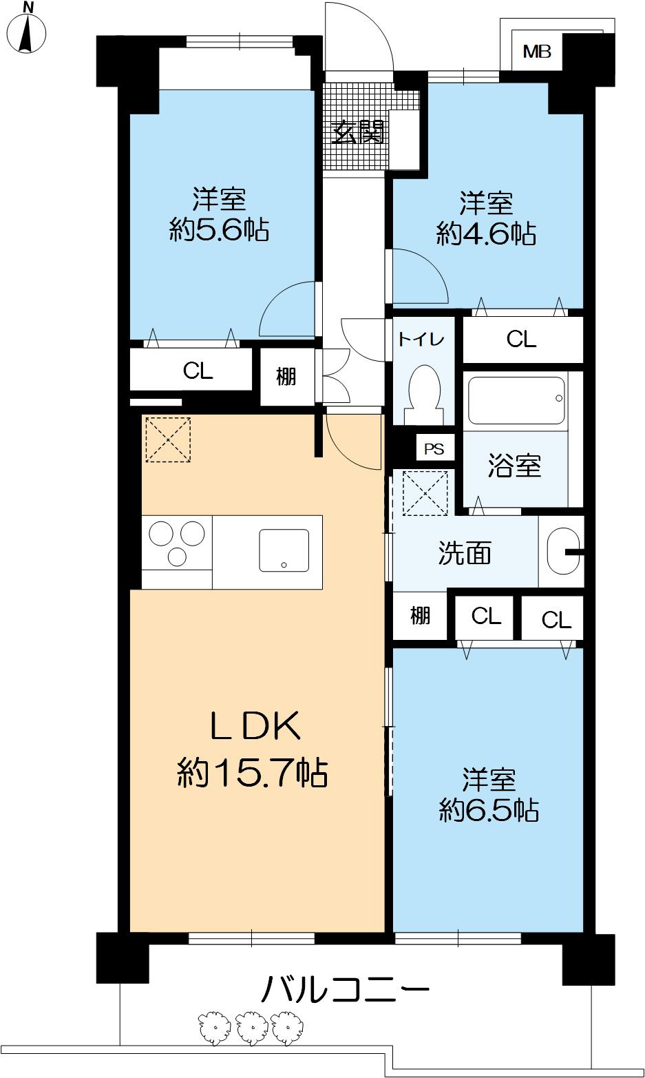 深江駅前ビルの間取り|３LDK、専有面積71.30㎡、バルコニー面積10.5㎡